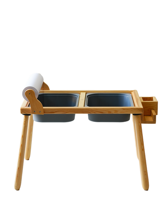 Wood&Joy Wooden Sensory Activity Table (with Staionary Unit & Paper Holder) - YELLOW