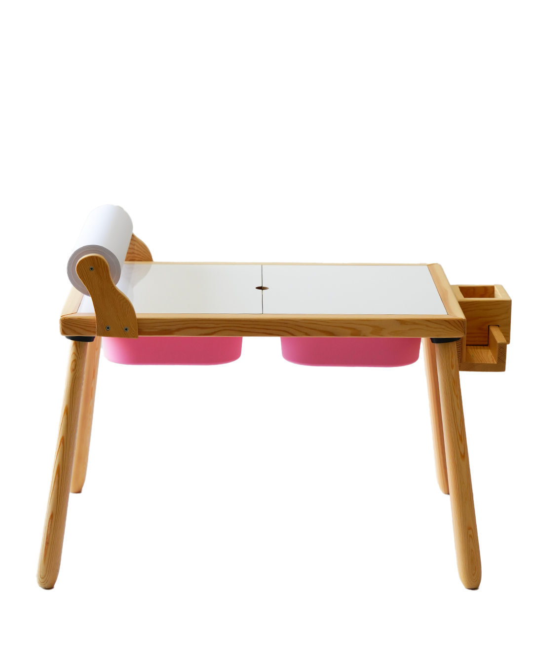 Wood&Joy Wooden Sensory Activity Table (with Staionary Unit & Paper Holder) - PINK