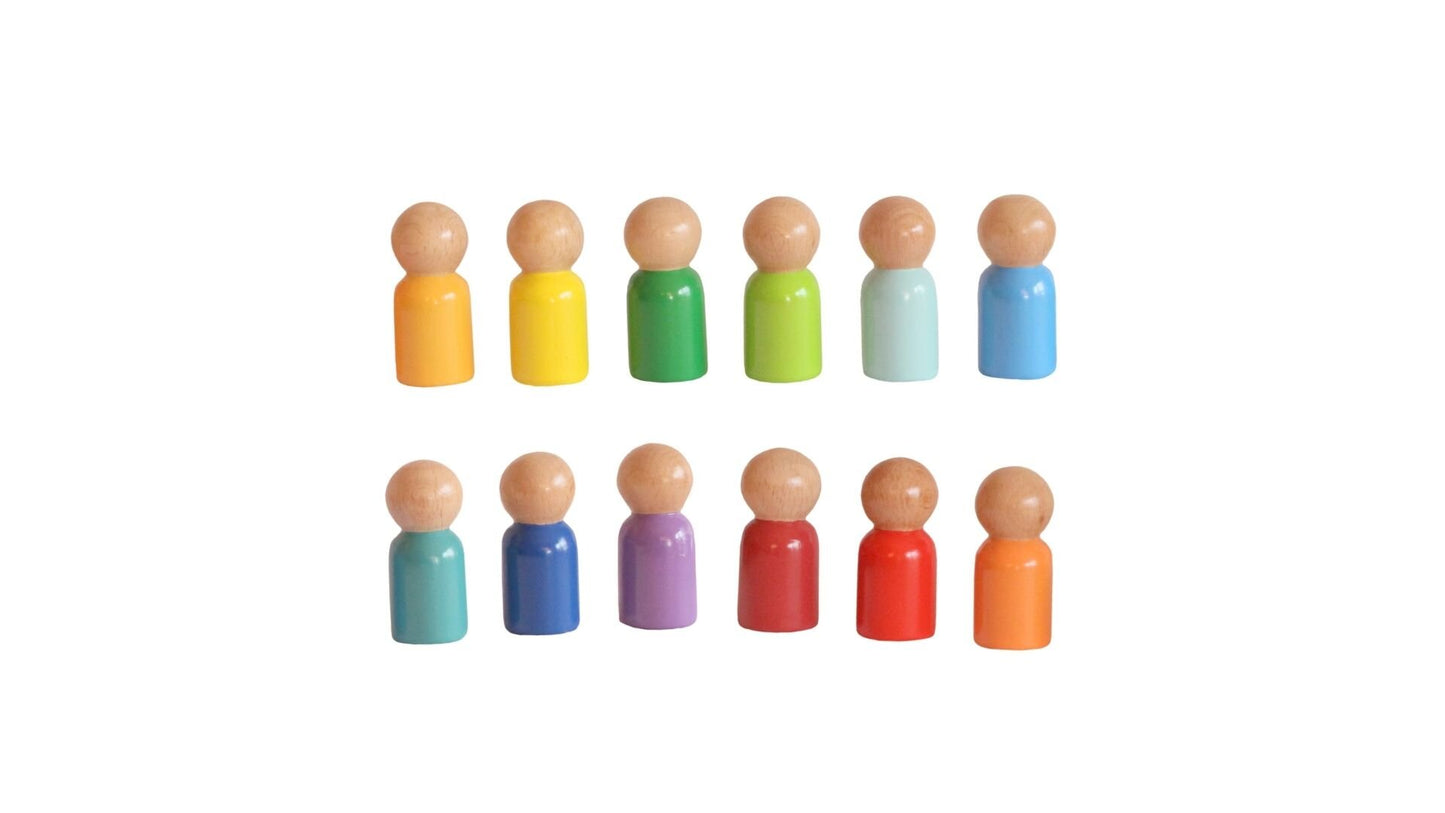 Wood&Joy Wooden Waldorf 12-Pieces Rainbow Peg Doll