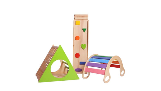 Wood&Joy Wooden Triangle Pikler + Geometric Ramp & Slide + Climbing Arch  (3-Pieces Set)