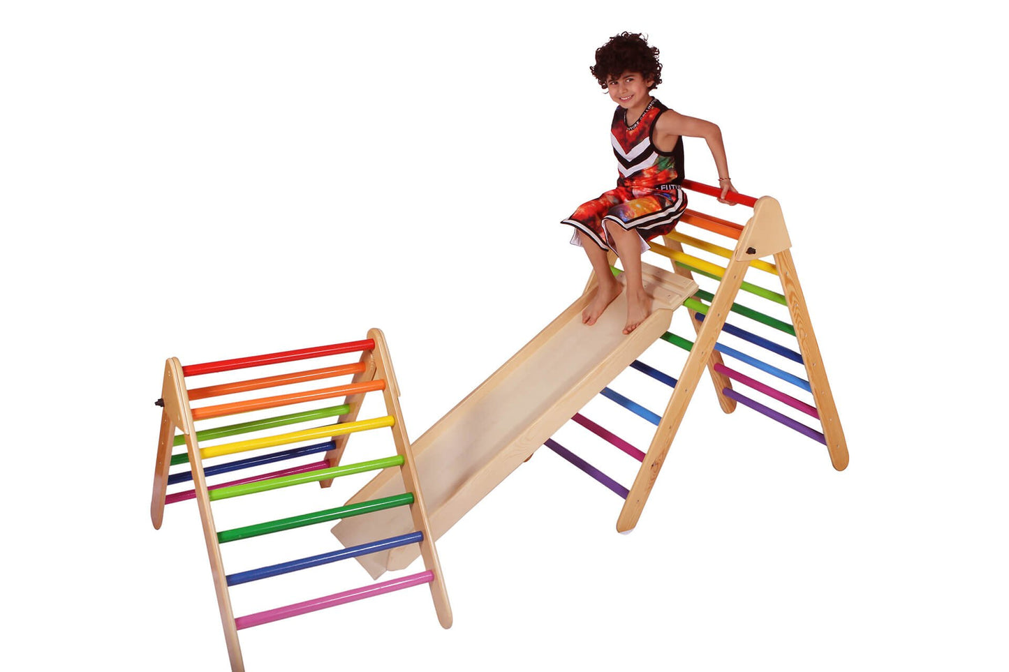 Wood&Joy Wooden Climbing Stairs (120 cm) + Wooden Climbing Ramp & Slide + Climbing Stairs (90 cm) (3-Pieces Set)