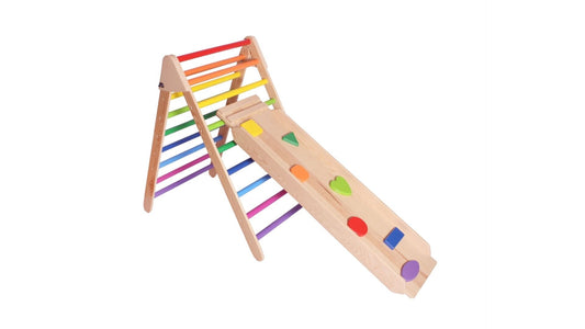 Wood&Joy Wooden Climbing Stairs + Geometric Ramp & Slide (2-Pieces Set)