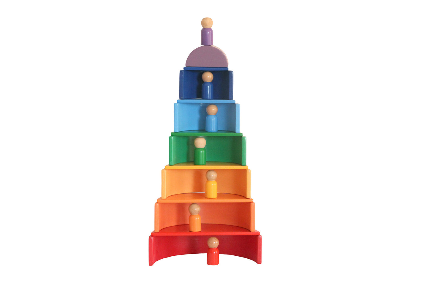 Wood&Joy Wooden Waldorf 7-Pieces Rainbow + Semicircle Tray + Peg Doll Set
