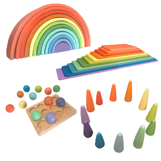 Wood&Joy Waldorf Playground City Seti (71 adet gökkuşağı renkleri)