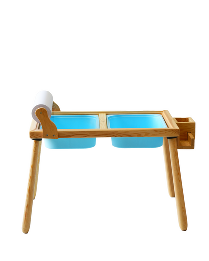 Wood&Joy Wooden Sensory Activity Table (with Staionary Unit & Paper Holder) - BLUE