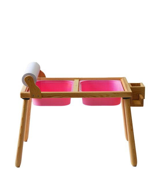 Wood&Joy Wooden Sensory Activity Table (with Staionary Unit & Paper Holder) - PINK