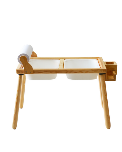 Wood&Joy Wooden Sensory Activity Table (with Staionary Unit & Paper Holder)-WHITE