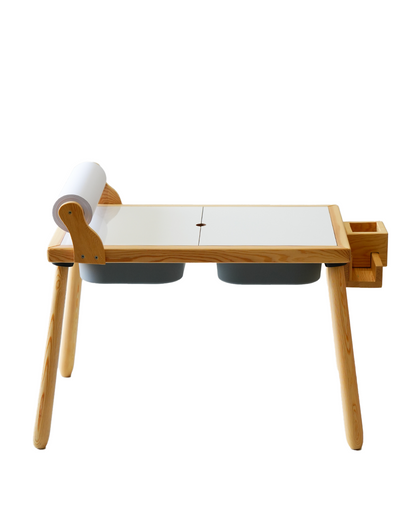 Wood&Joy Wooden Sensory Activity Table (with Staionary Unit & Paper Holder) - GREY