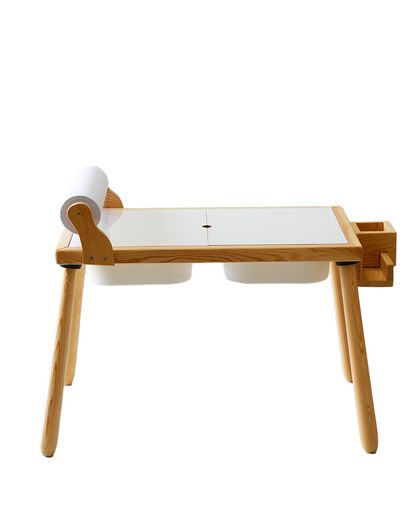 Wood&Joy Wooden Sensory Activity Table (with Staionary Unit & Paper Holder)-WHITE