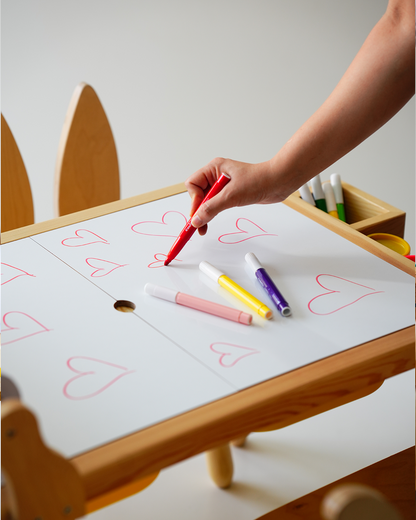 Wood&Joy Wooden Sensory Activity Table (with Staionary Unit & Paper Holder)-WHITE