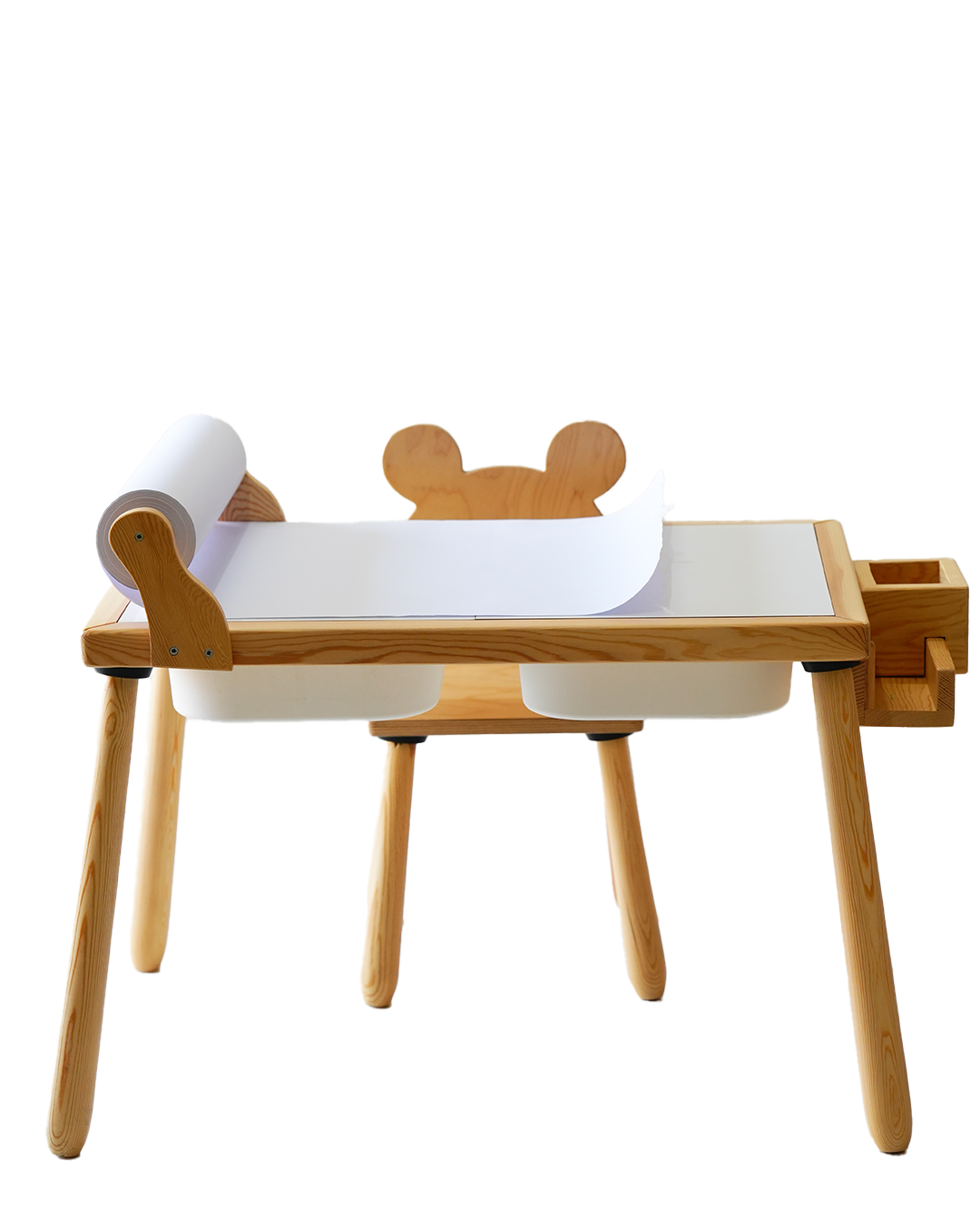 Wood&Joy Wooden Sensory Activity Table (with Staionary Unit & Paper Holder)-WHITE