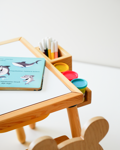 Wood&Joy Wooden Sensory Activity Table (with Staionary Unit & Paper Holder) - GREY