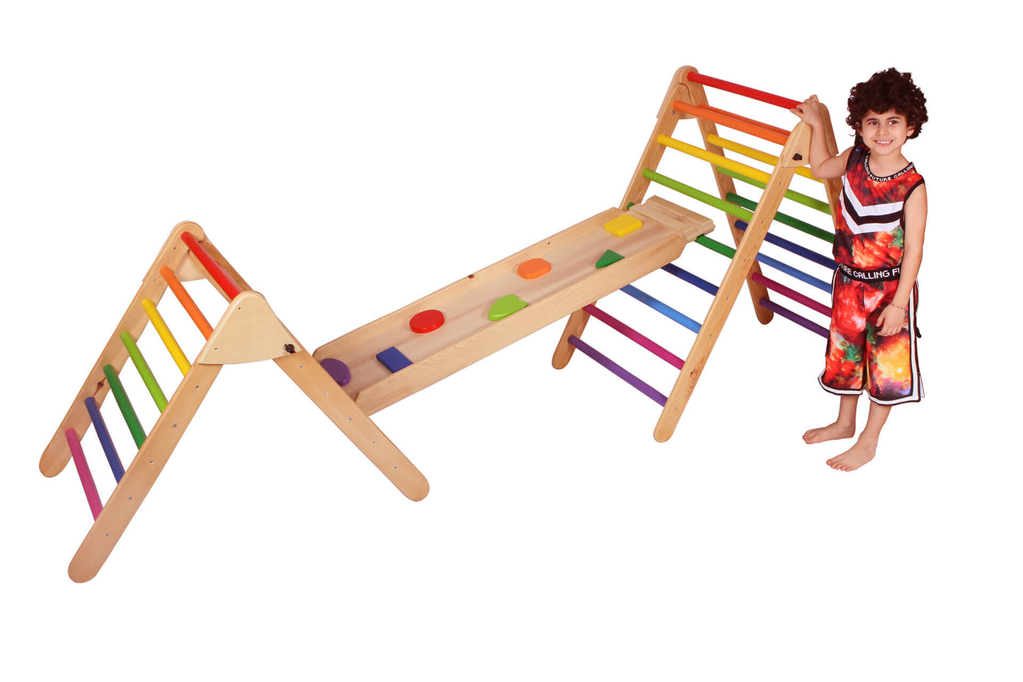 Wood&Joy Ahşap tırmanma merdivenleri (120 cm) + Ahşap Tırmanma Rampası ve Slayt + Tırmanma Merdivenleri (90 cm) (3 parça seti)