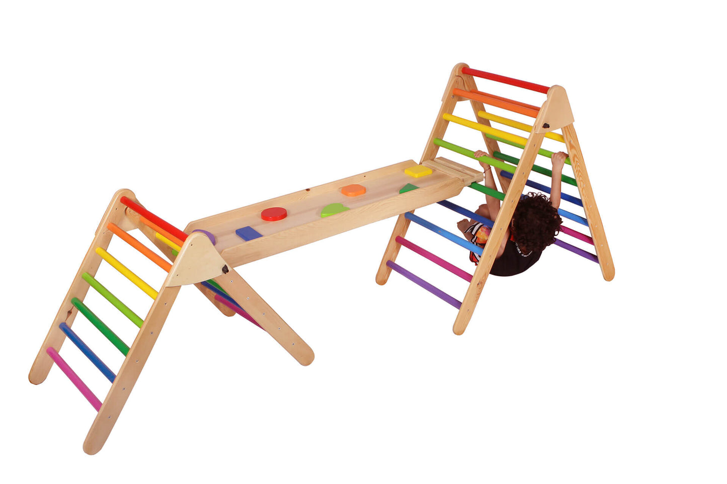 Wood&Joy Ahşap tırmanma merdivenleri (120 cm) + Ahşap Tırmanma Rampası ve Slayt + Tırmanma Merdivenleri (90 cm) (3 parça seti)