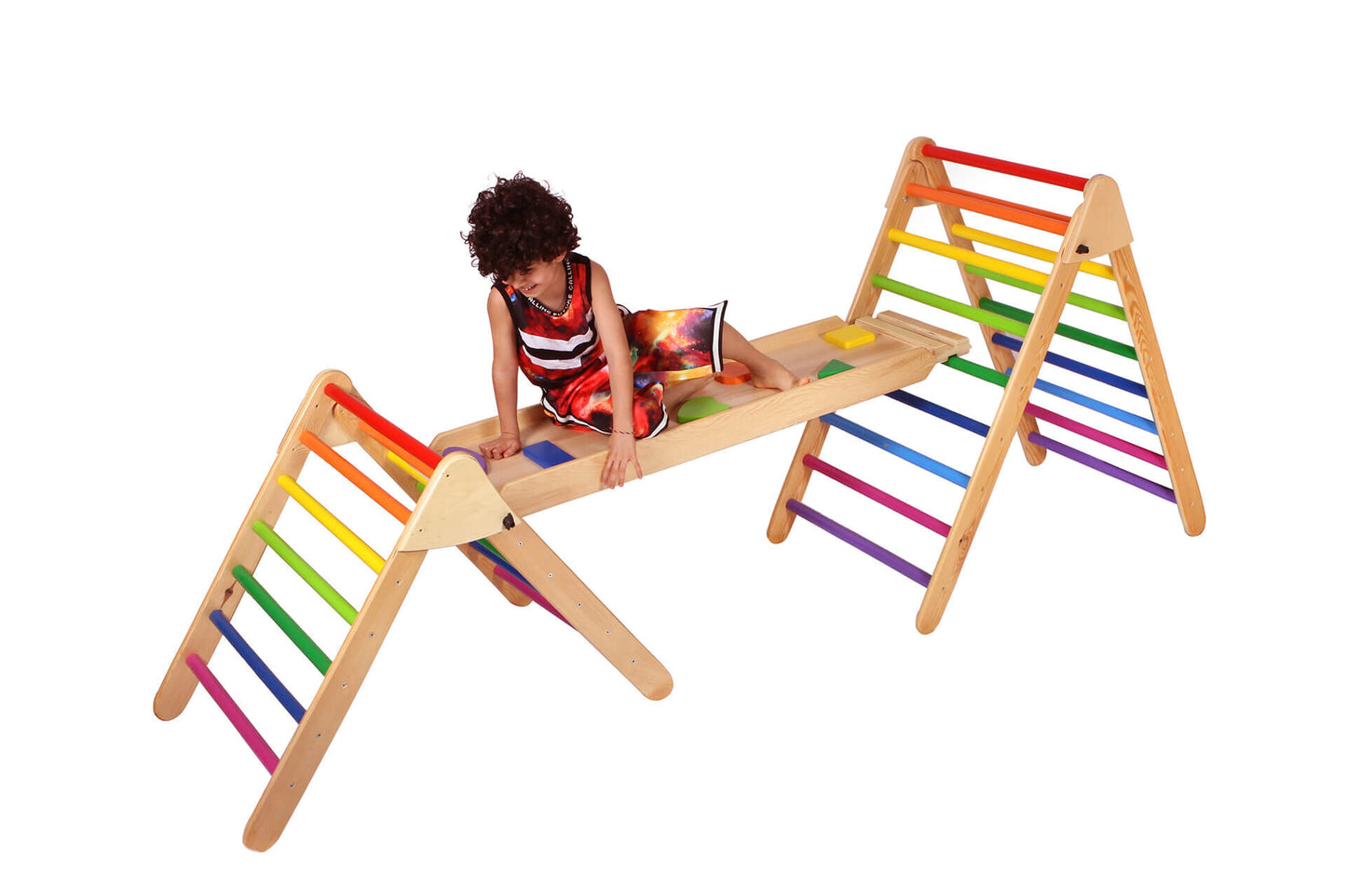 Wood&Joy Ahşap tırmanma merdivenleri (120 cm) + Ahşap Tırmanma Rampası ve Slayt + Tırmanma Merdivenleri (90 cm) (3 parça seti)