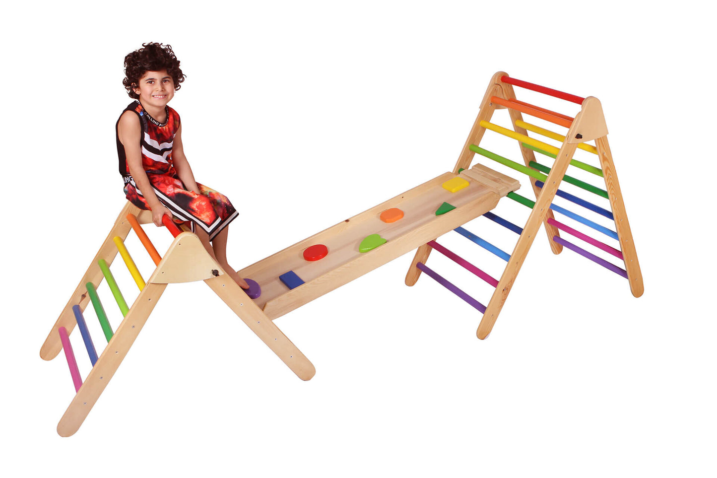 Wood&Joy Ahşap tırmanma merdivenleri (120 cm) + Ahşap Tırmanma Rampası ve Slayt + Tırmanma Merdivenleri (90 cm) (3 parça seti)