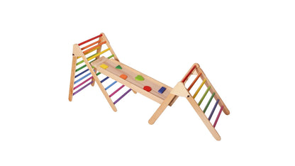 Wood&Joy Ahşap tırmanma merdivenleri (120 cm) + Ahşap Tırmanma Rampası ve Slayt + Tırmanma Merdivenleri (90 cm) (3 parça seti)